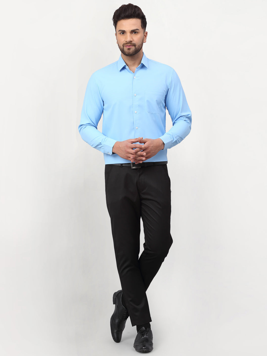 Men's Blue Solid Formal Shirts ( SF 777Light-Blue ) - Jainish