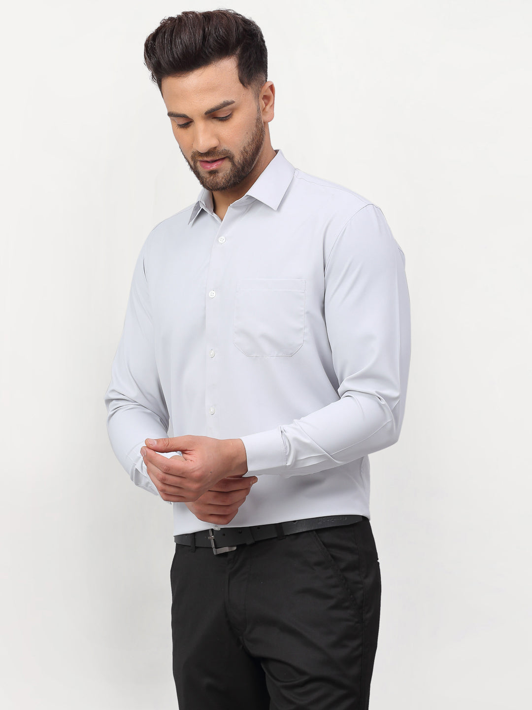 Men's Silver Solid Formal Shirts ( SF 777Steel-Grey ) - Jainish