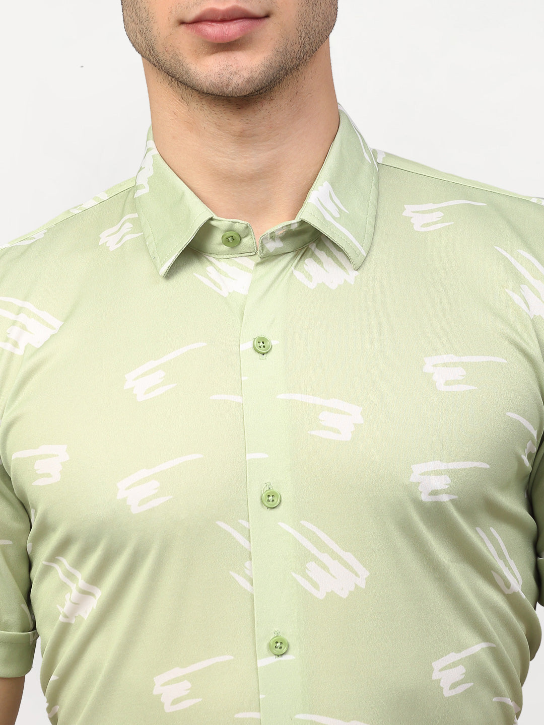 Men's Green Printed Lycra Half Sleevess Formal Shirts ( SF 778Pista ) - Jainish