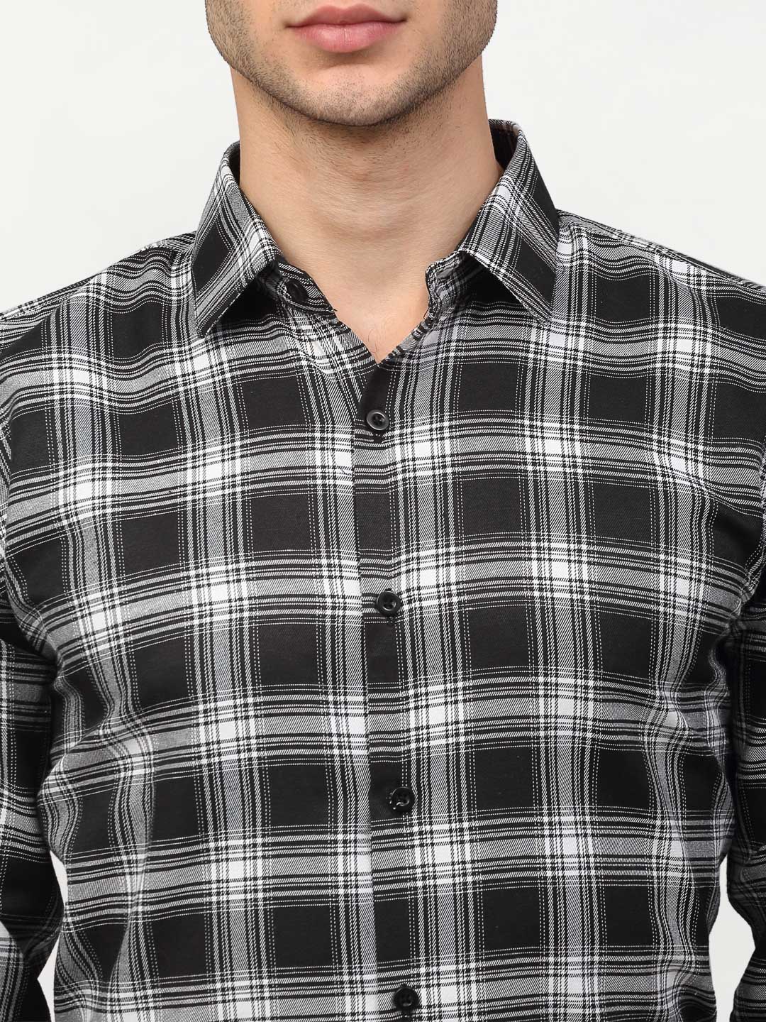 Men's Black Checked Formal Shirts ( SF 779Black ) - Jainish