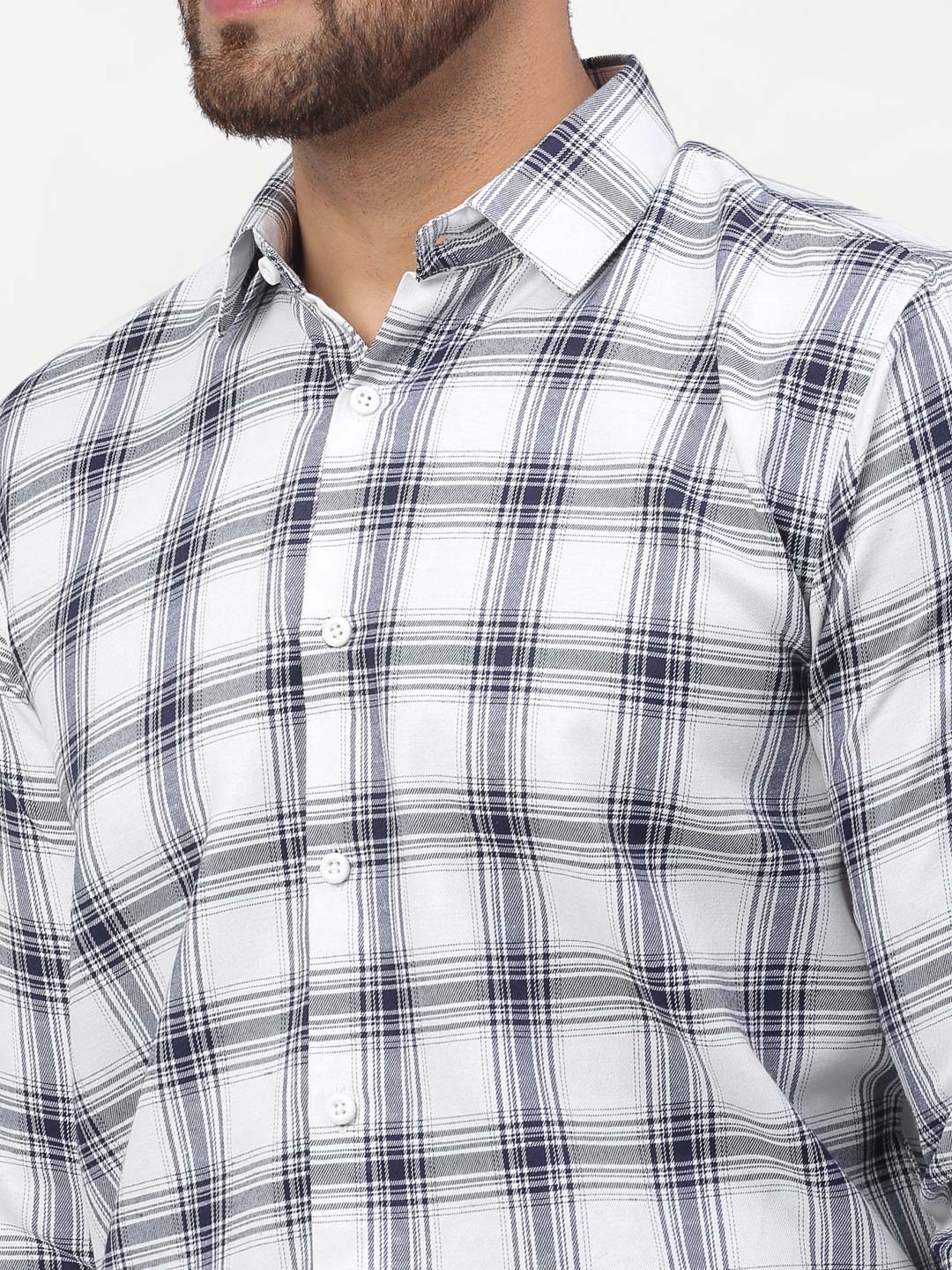 Men's White Checked Formal Shirts ( SF 779White ) - Jainish