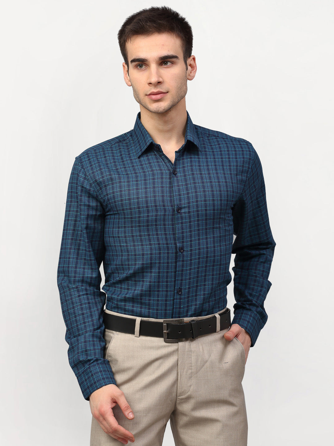 Men's Blue Checked Formal Shirts ( SF 780Blue ) - Jainish