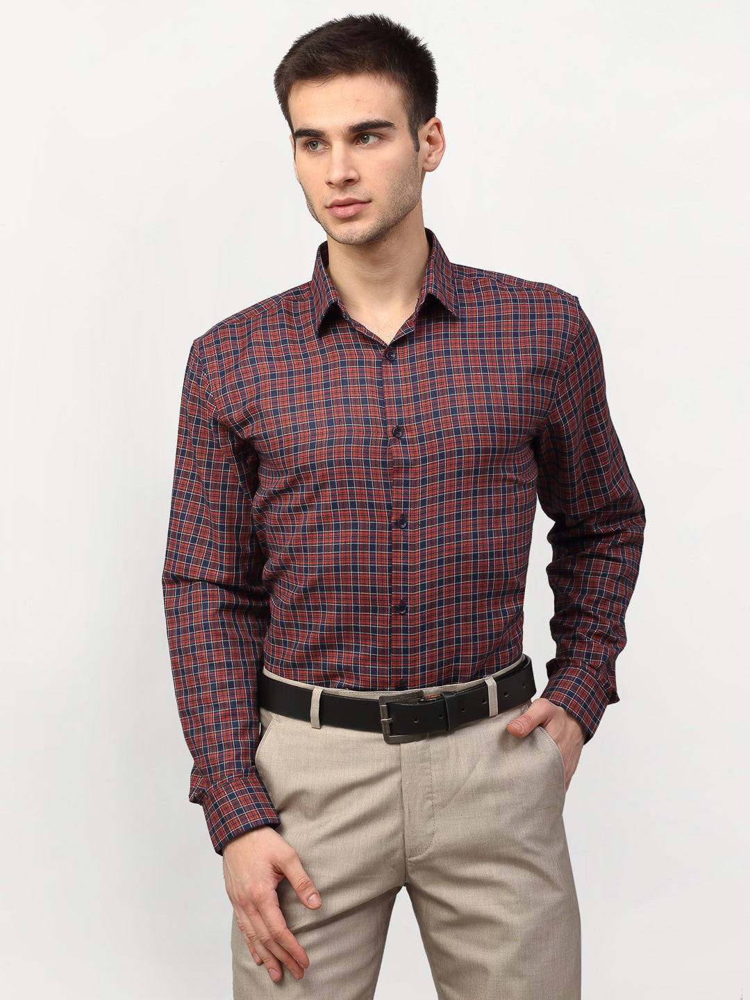 Men's Maroon Checked Formal Shirts ( SF 780Maroon ) - Jainish