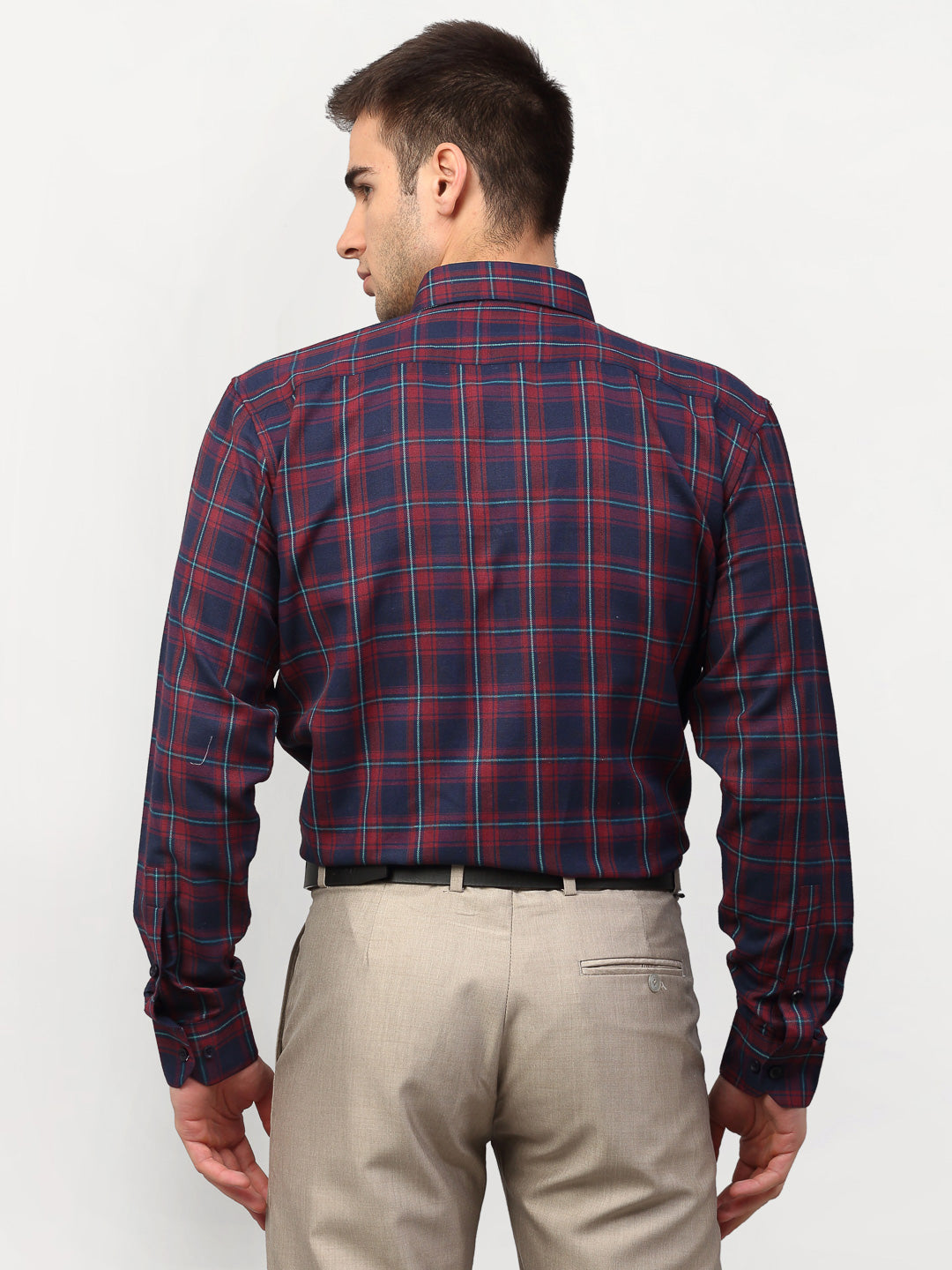 Men's Red Checked Formal Shirts ( SF 781Red-Blue ) - Jainish
