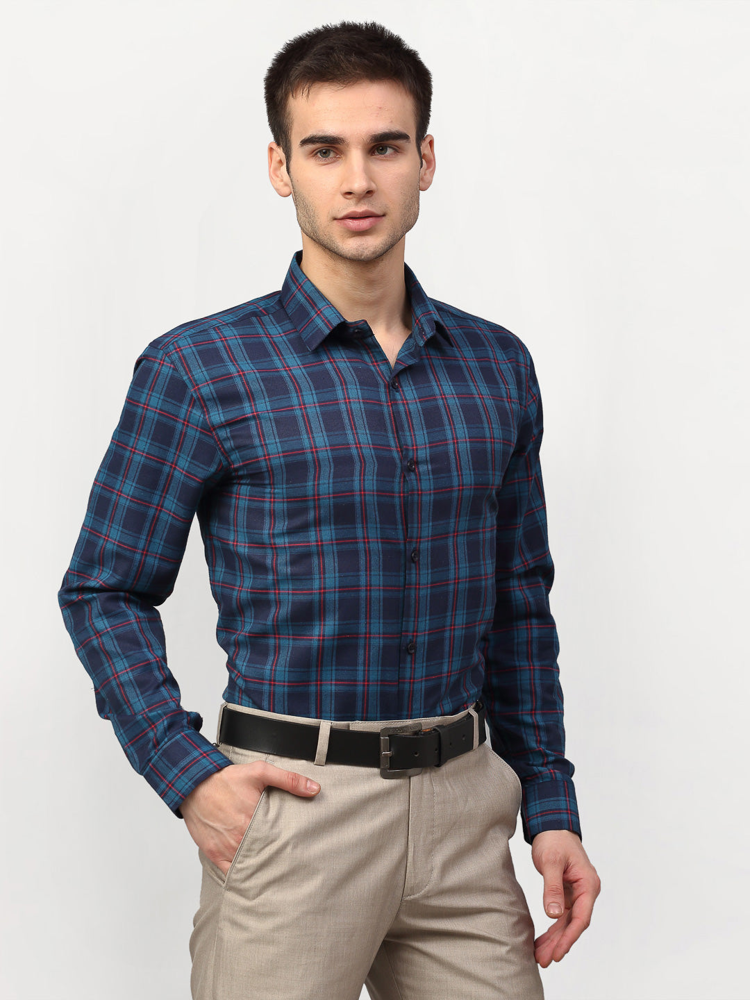 Men's Blue Checked Formal Shirts ( SF 781Sky-Blue ) - Jainish