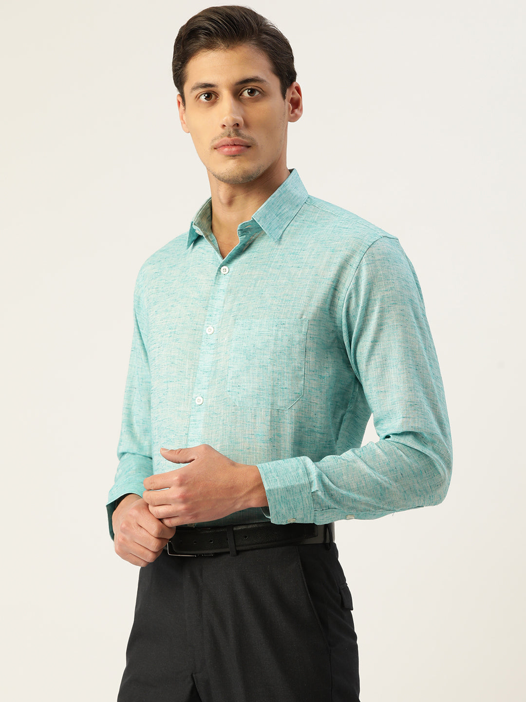 Men's Green Solid Cotton Formal Shirt ( SF 782Green ) - Jainish
