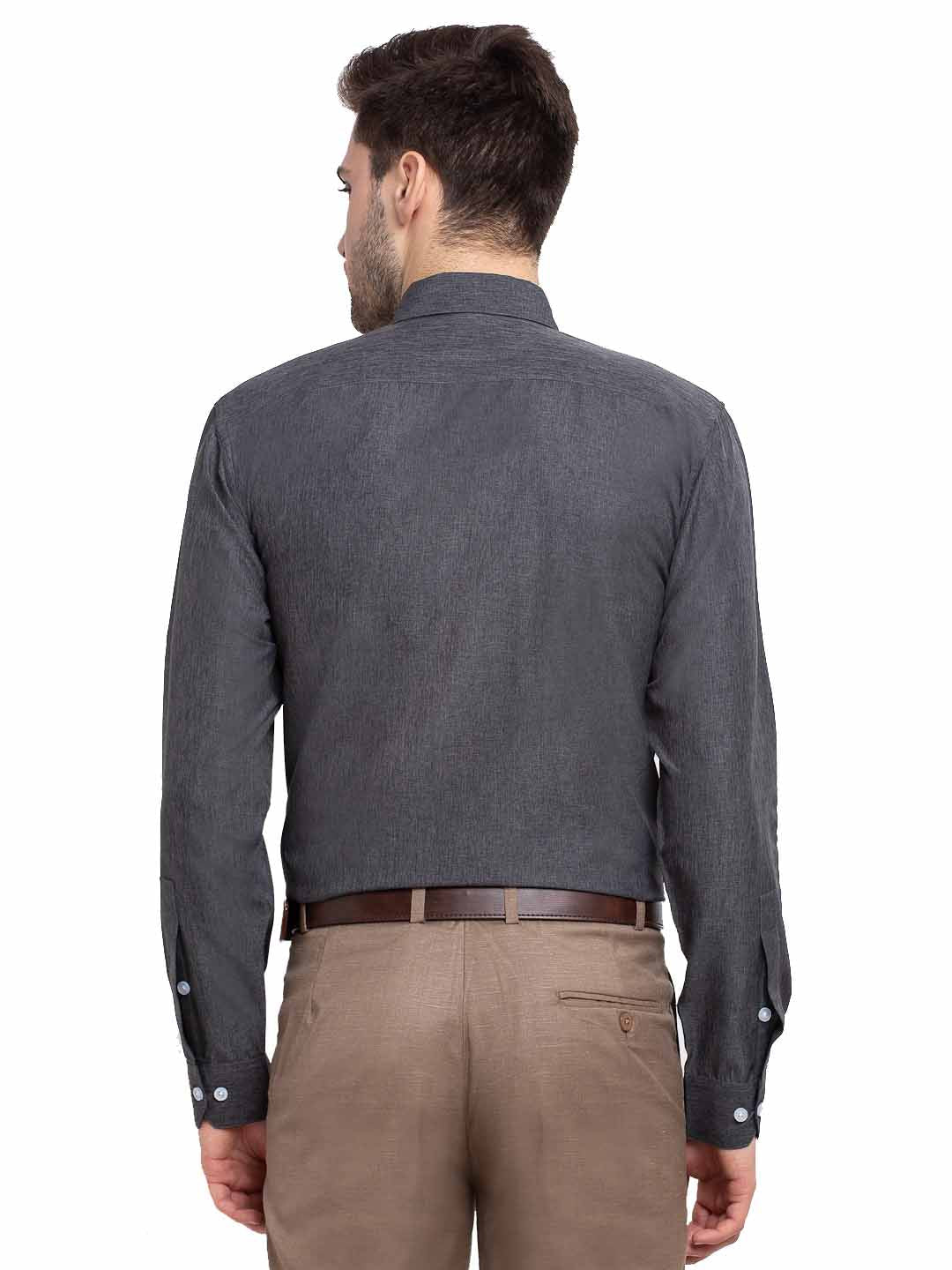 Men's Grey Melange Button Down Collar Cotton Formal Shirt ( SF 785Charcoal ) - Jainish