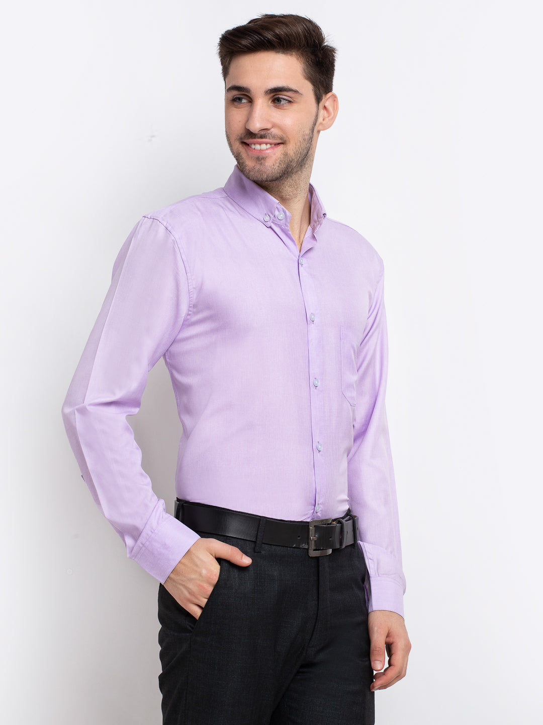 Men's Purple Button Down Collar Cotton Formal Shirt ( SF 785Light-Purple ) - Jainish