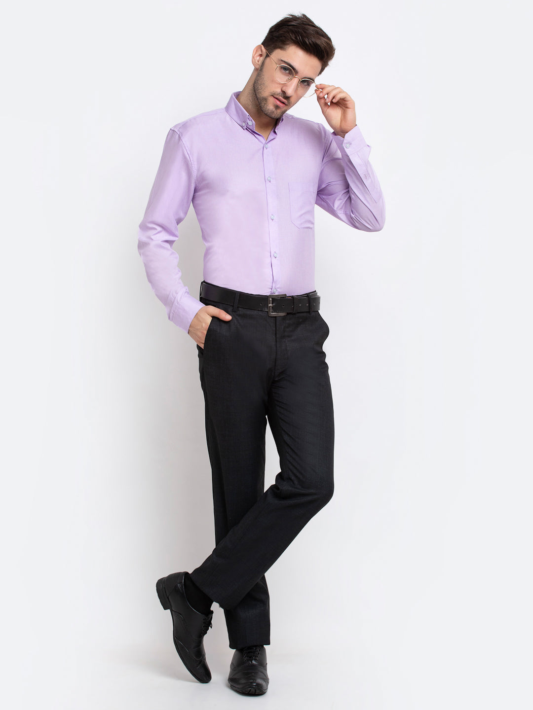 Men's Purple Button Down Collar Cotton Formal Shirt ( SF 785Light-Purple ) - Jainish