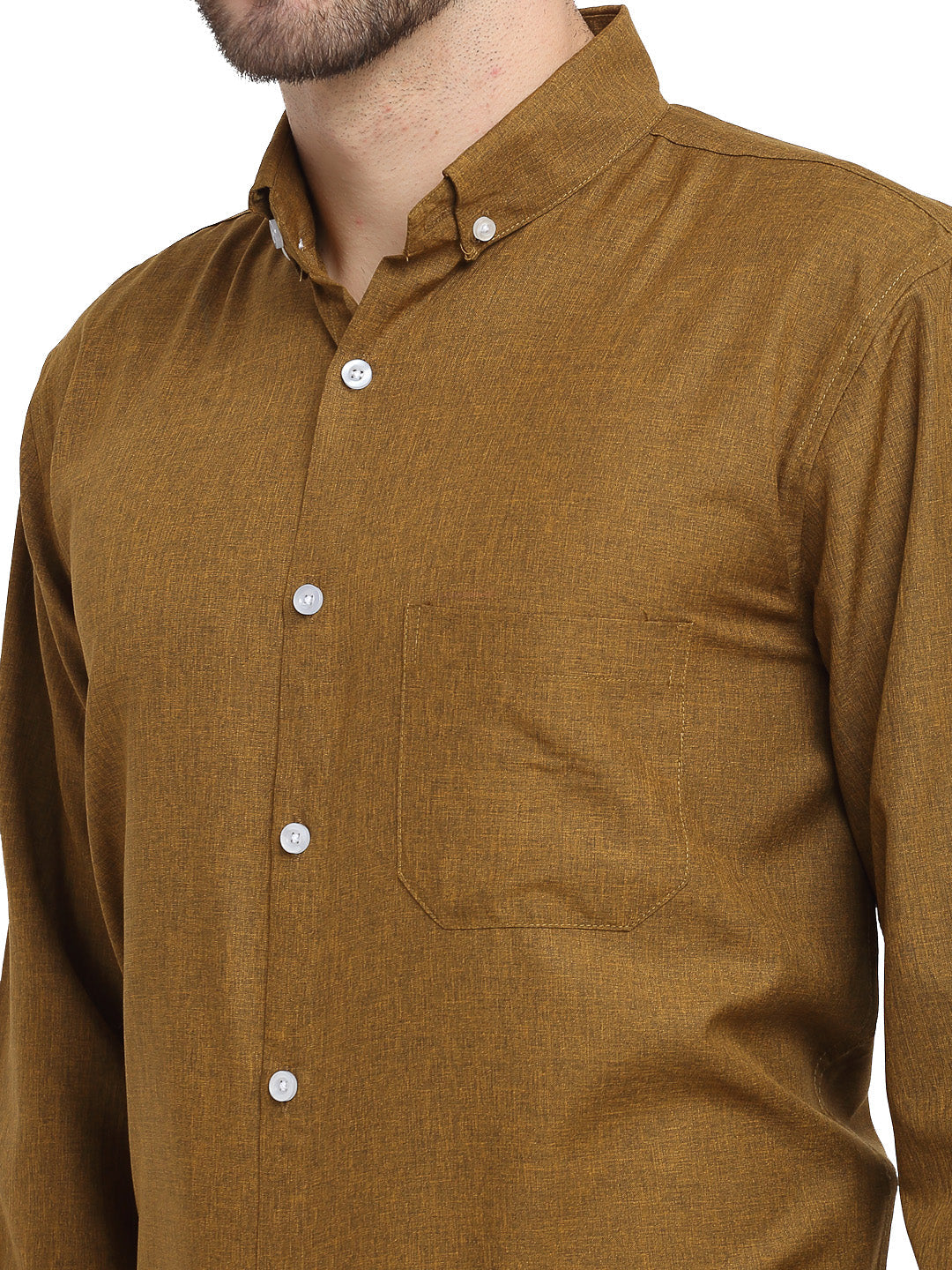 Men's Olive Button Down Collar Cotton Formal Shirt ( SF 785Olive ) - Jainish