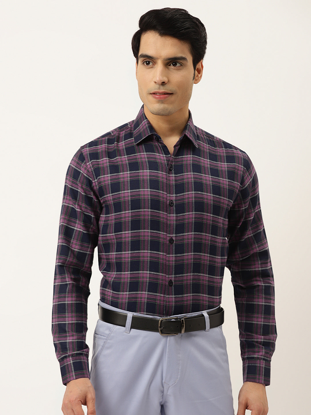 Men's Pink Formal Cotton Checked Shirt ( SF 786Pink ) - Jainish