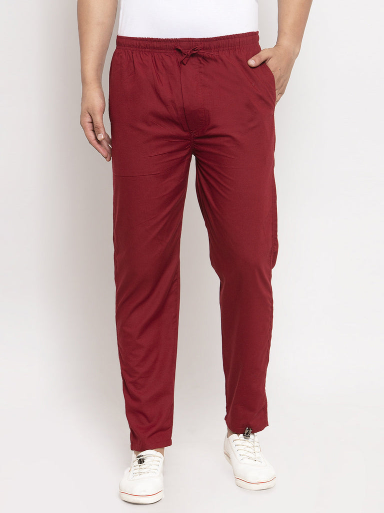 Men's Maroon Solid Cotton Track Pants ( JOG 011Maroon )