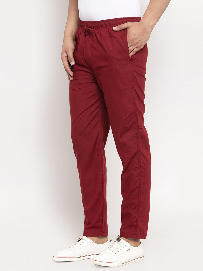 Men's Maroon Solid Cotton Track Pants ( JOG 011Maroon )