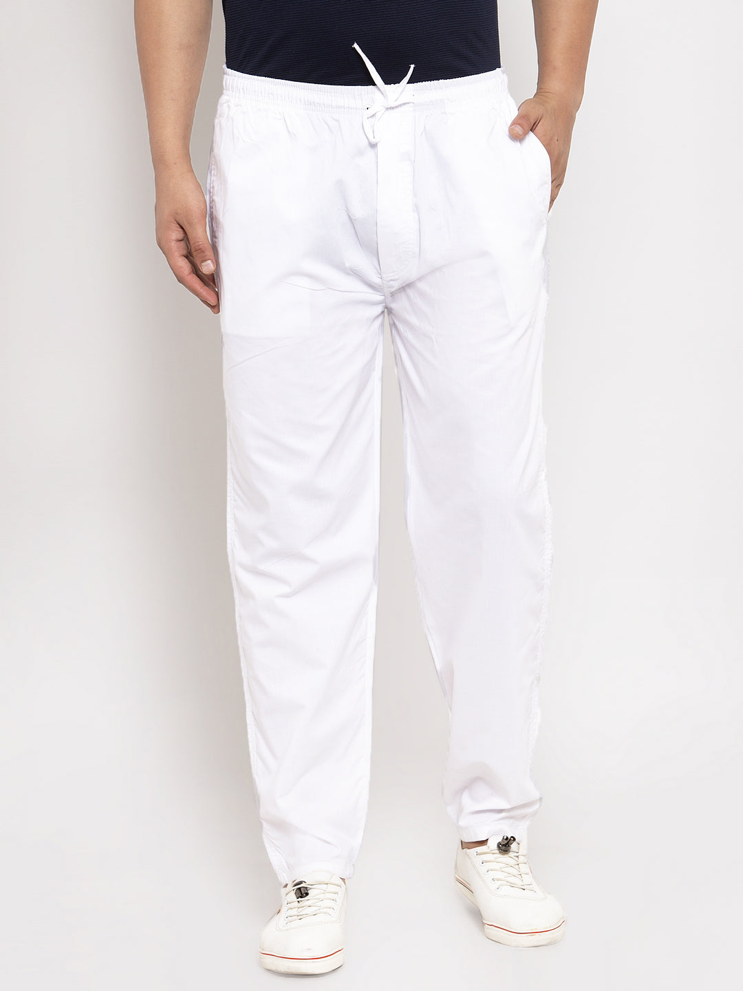 Men's White Solid Cotton Track Pants ( JOG 011White ) - Jainish