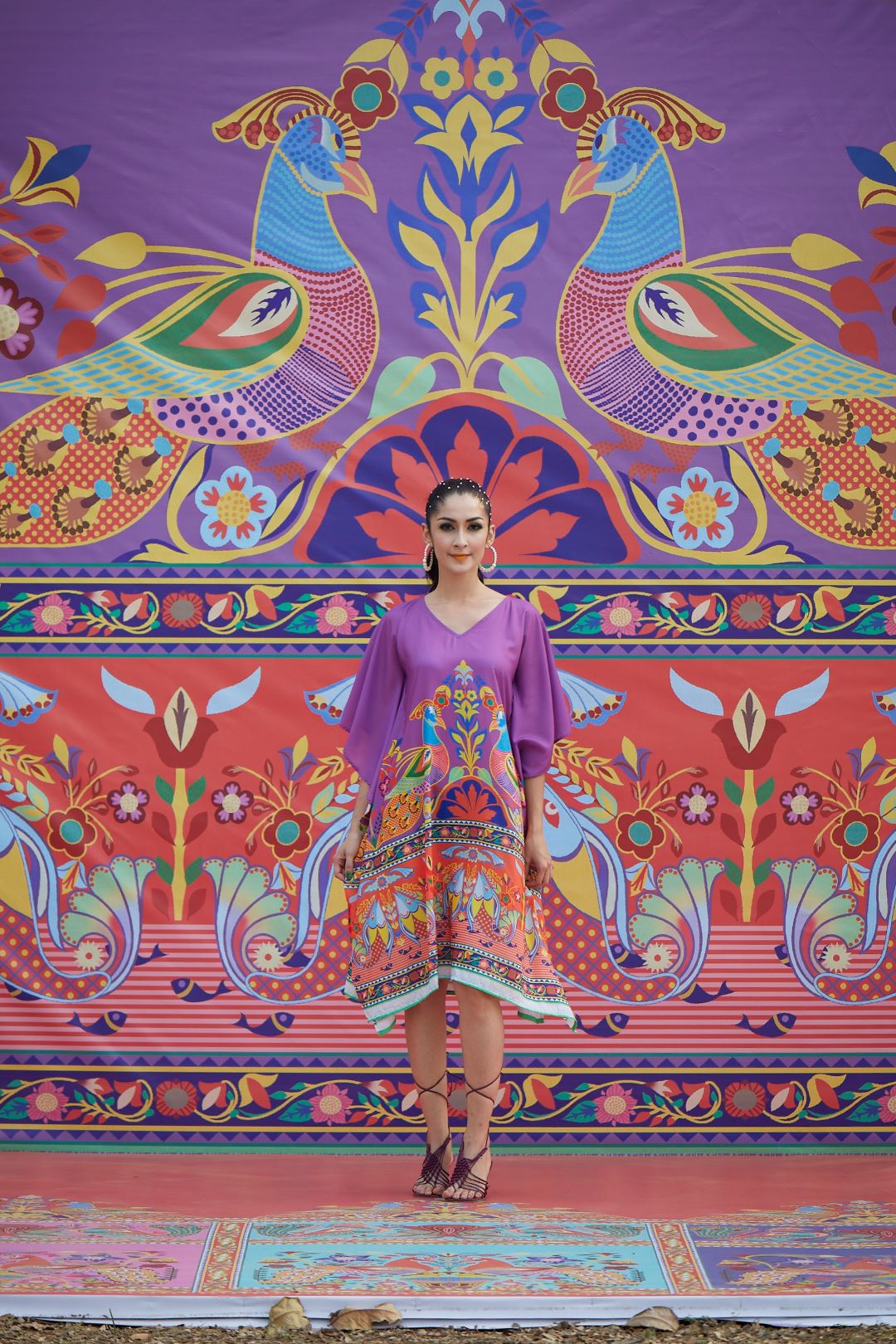 Women's Purple Abstract Print Kaftan Dress - Aks