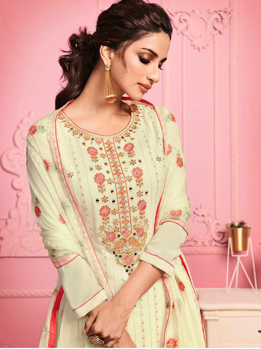 Women's Blush Pink Straight Cut Salwar Kameez-Myracouture