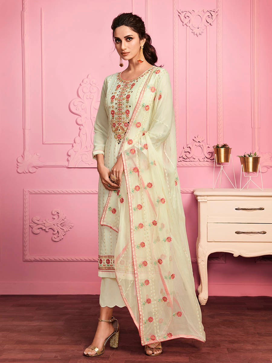 Women's Blush Pink Straight Cut Salwar Kameez-Myracouture