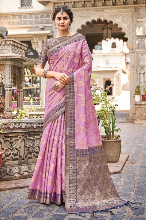 Women's Electric Purple Banarasi Saree - Karagiri
