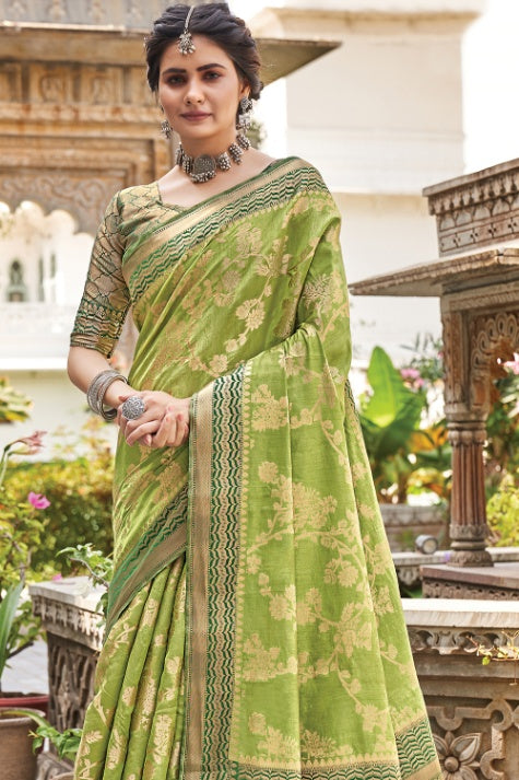 Women's Mint Green Banarasi Saree - Karagiri
