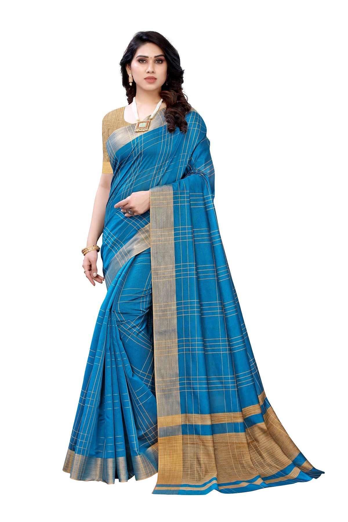 Women's Blue Cotton Silk Weaving Saree - Vamika