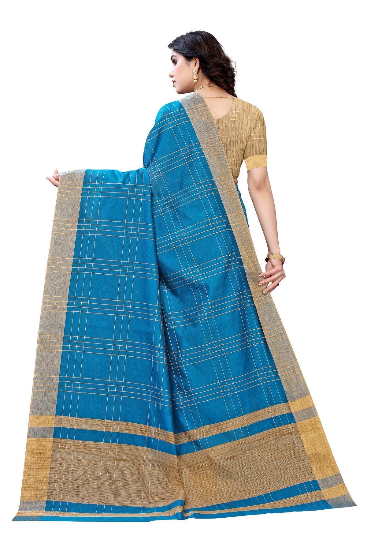 Women's Blue Cotton Silk Weaving Saree - Vamika
