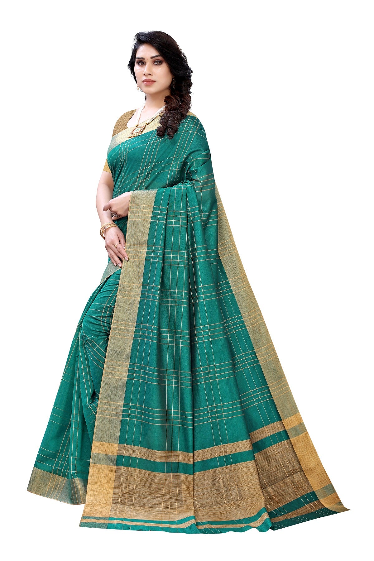 Women's Green Cotton Silk Weaving Saree - Vamika