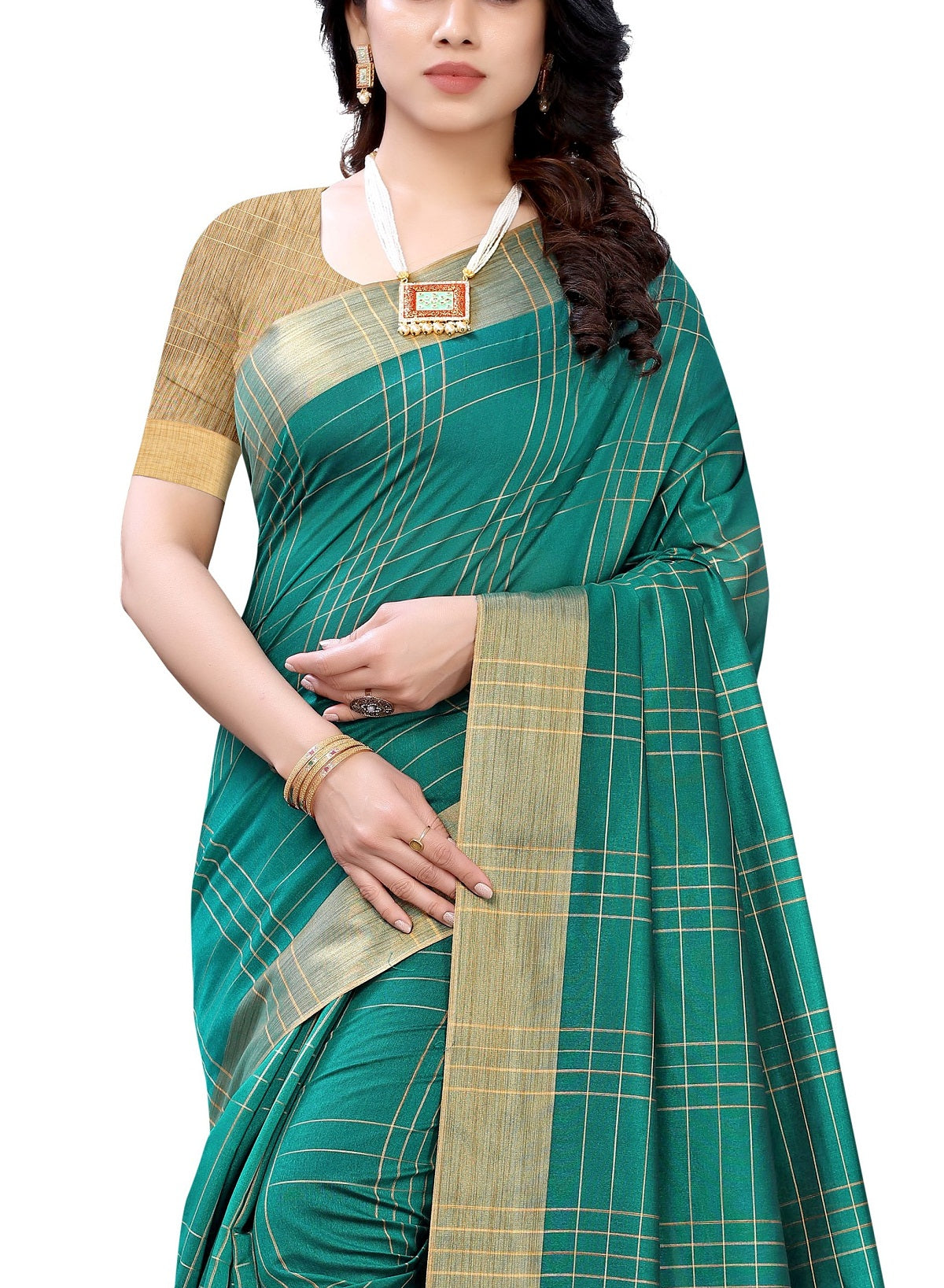 Women's Green Cotton Silk Weaving Saree - Vamika