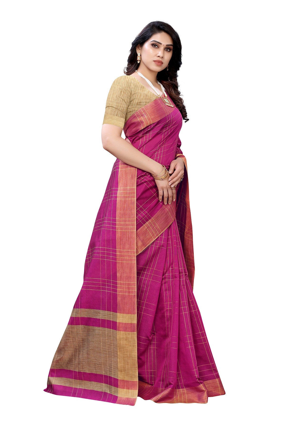 Women's Pink Cotton Silk Weaving Saree - Vamika