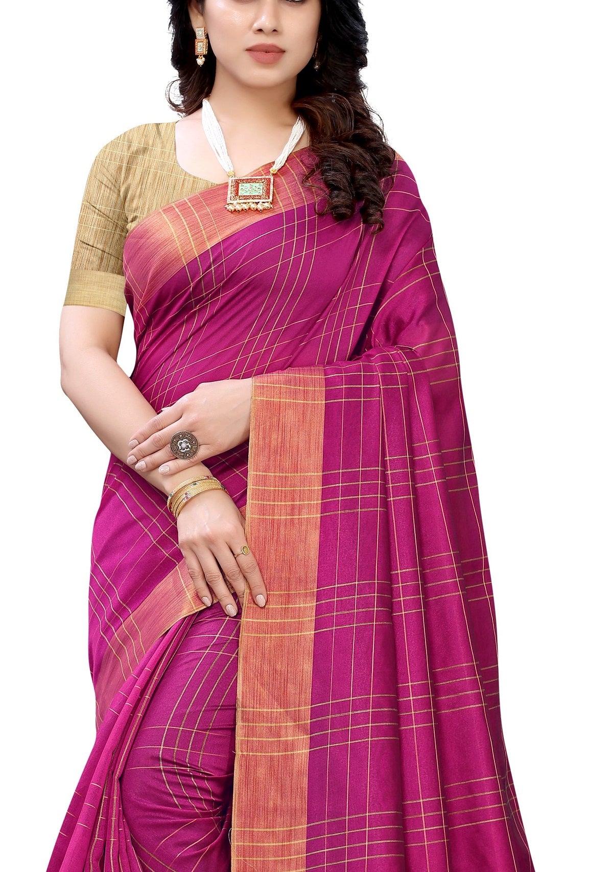 Women's Pink Cotton Silk Weaving Saree - Vamika