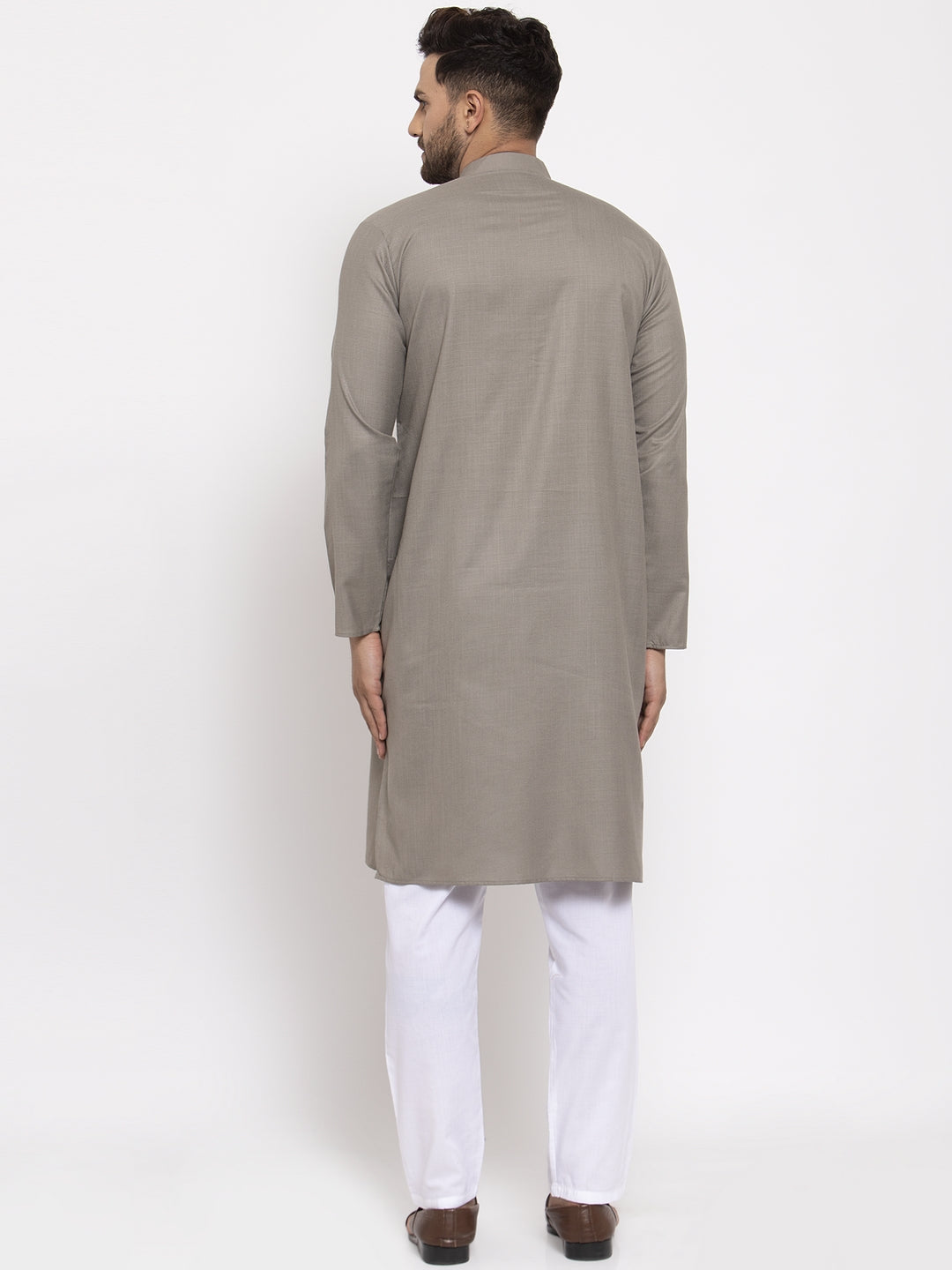 Men's Grey & White Solid Kurta With Churidar ( Jokp 532 Grey ) - Virat Fashions