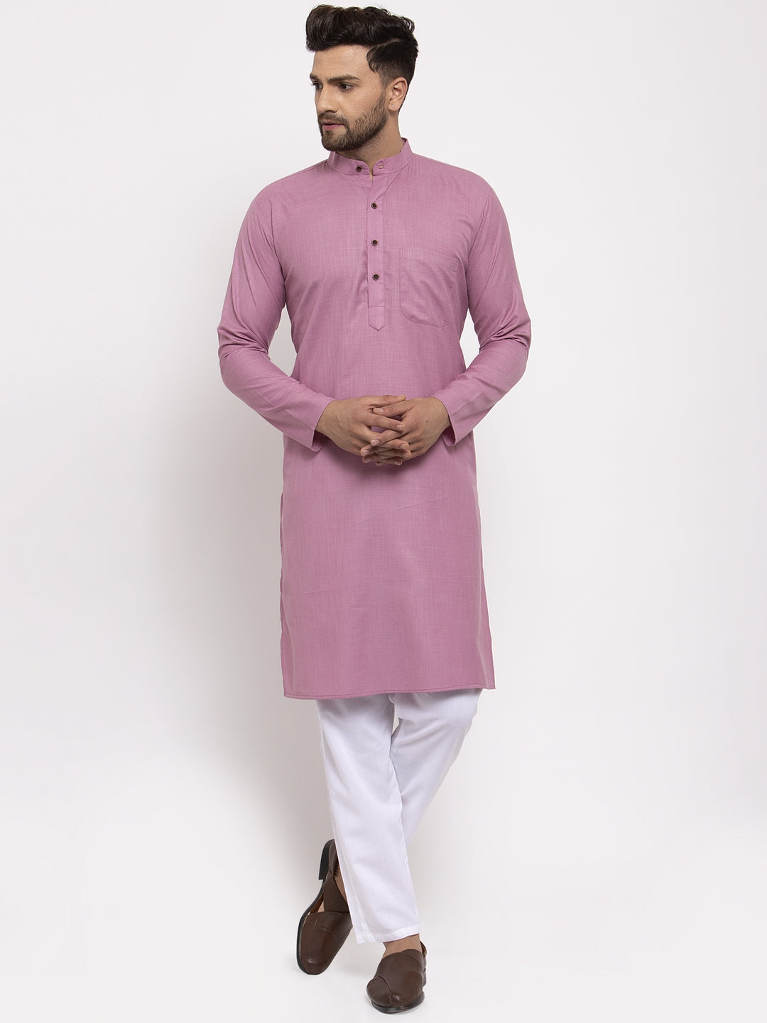 Men's Magenta Pink & White Solid Kurta With Churidar ( Jokp 532 Magenta ) - Virat Fashions