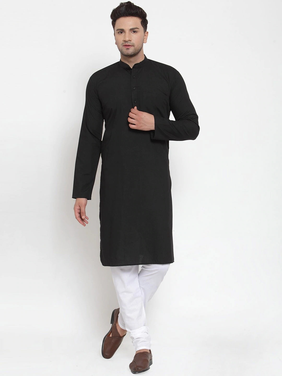 Men's Black Cotton Solid Kurta Pyjama Sets ( Jokp 611 Black ) - Virat Fashions