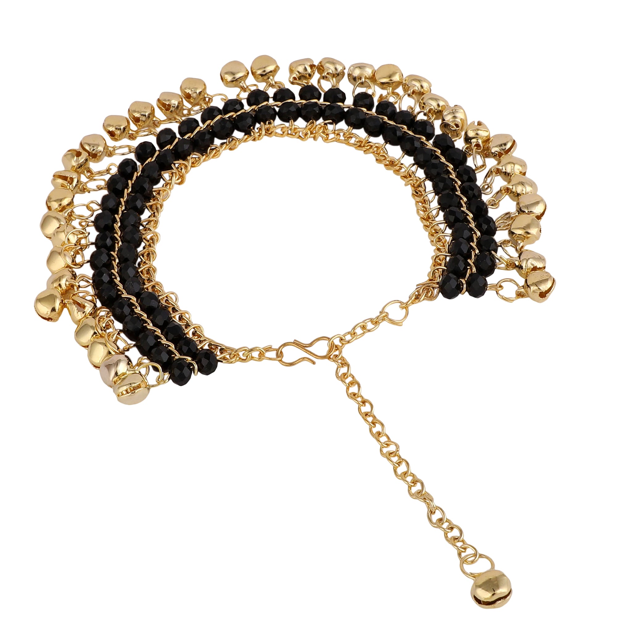 Women's Gold plated two rowed Beads studded Ethnic Anklets - MODE MANIA