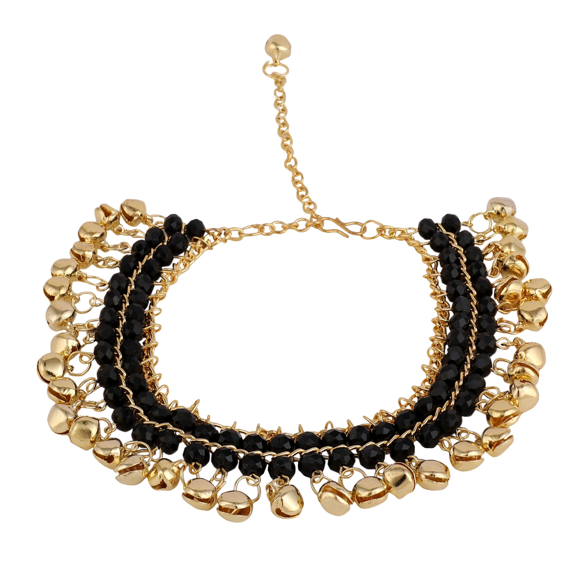 Women's Gold plated two rowed Beads studded Ethnic Anklets - MODE MANIA