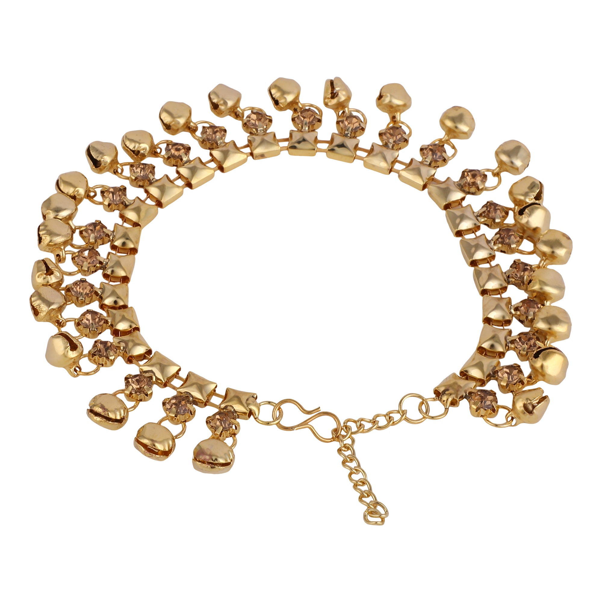 Women's Metallic Gold Ghungru Studded Statement Anklets - MODE MANIA