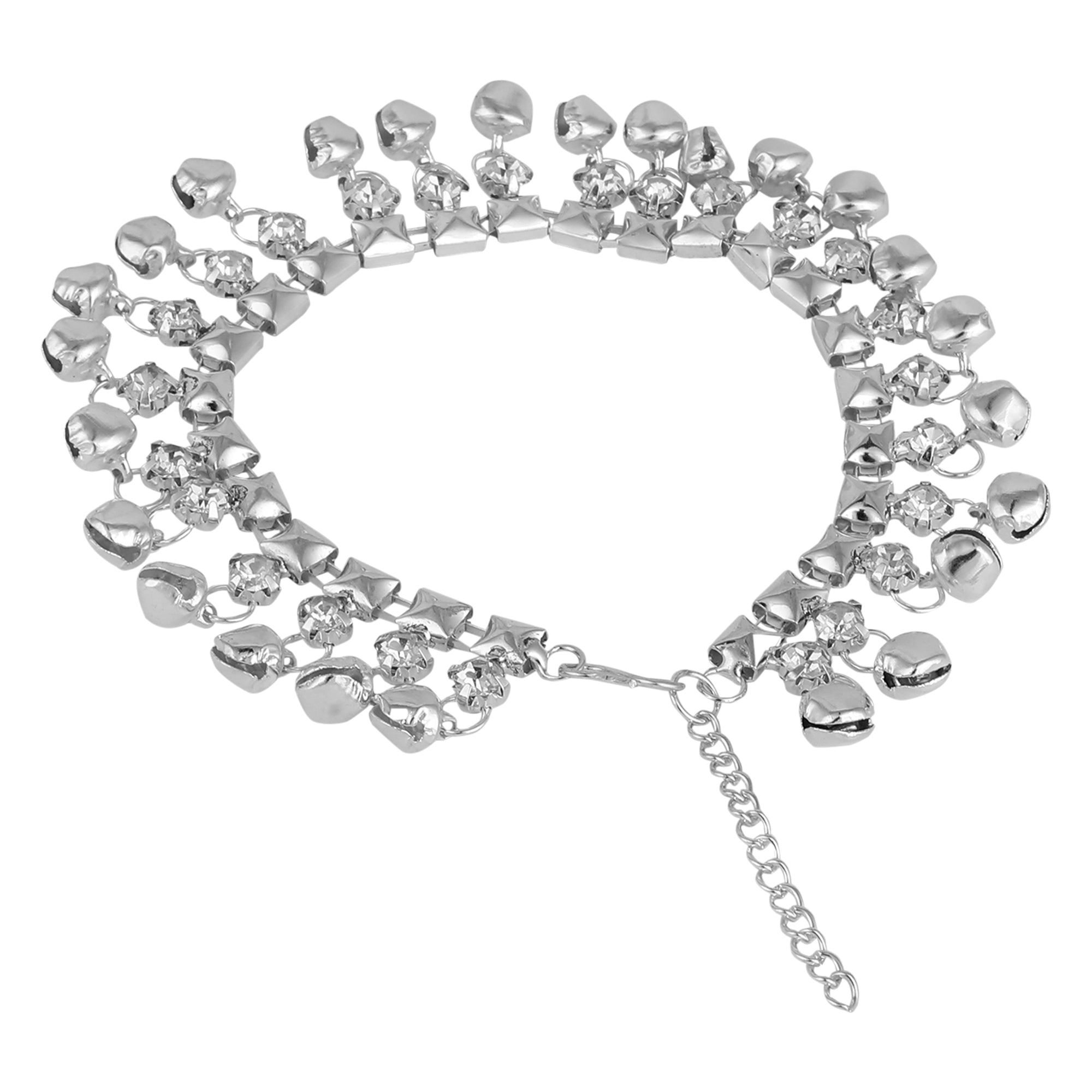 Women's Metallic Silver Ghungru Studded Statement Anklets - MODE MANIA