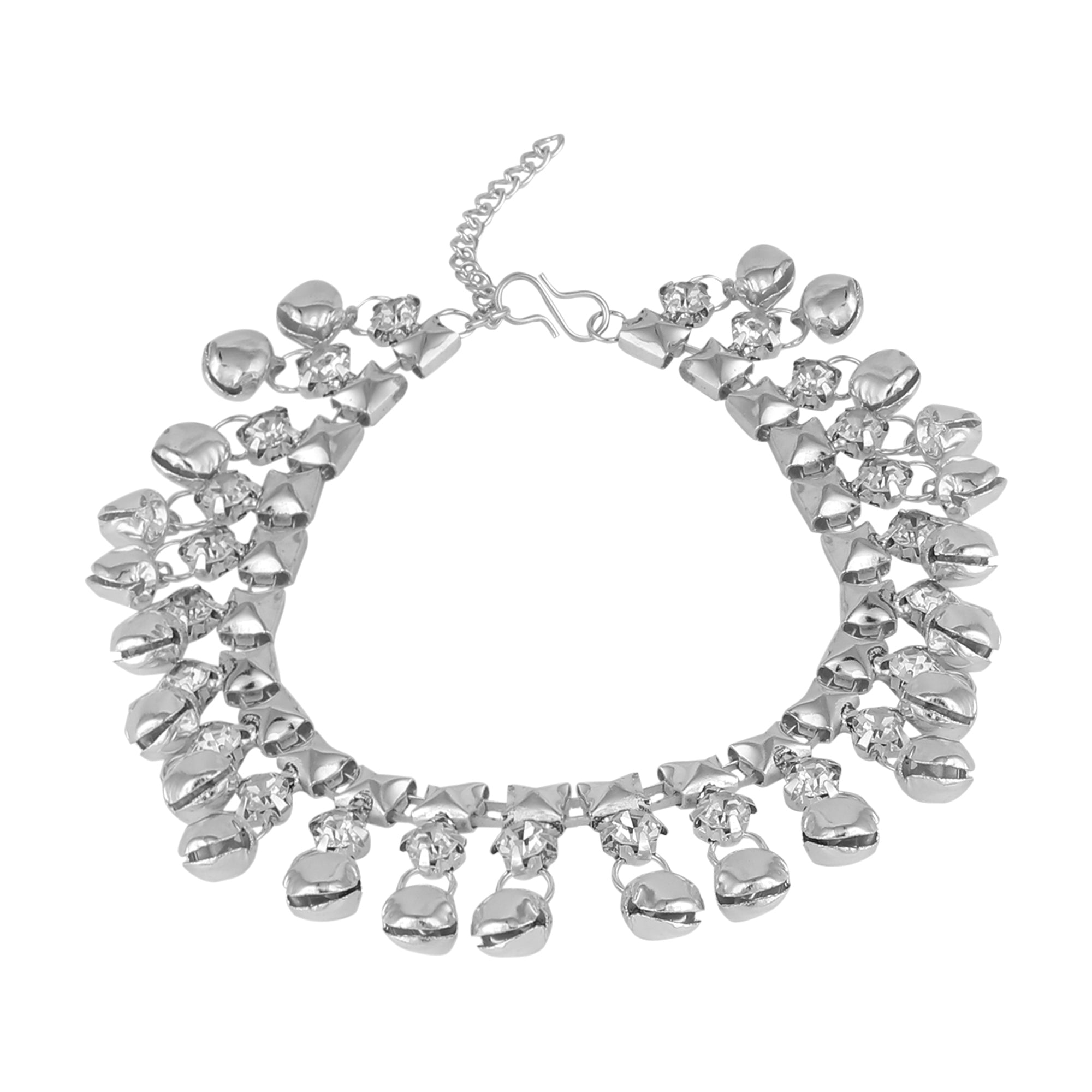 Women's Metallic Silver Ghungru Studded Statement Anklets - MODE MANIA