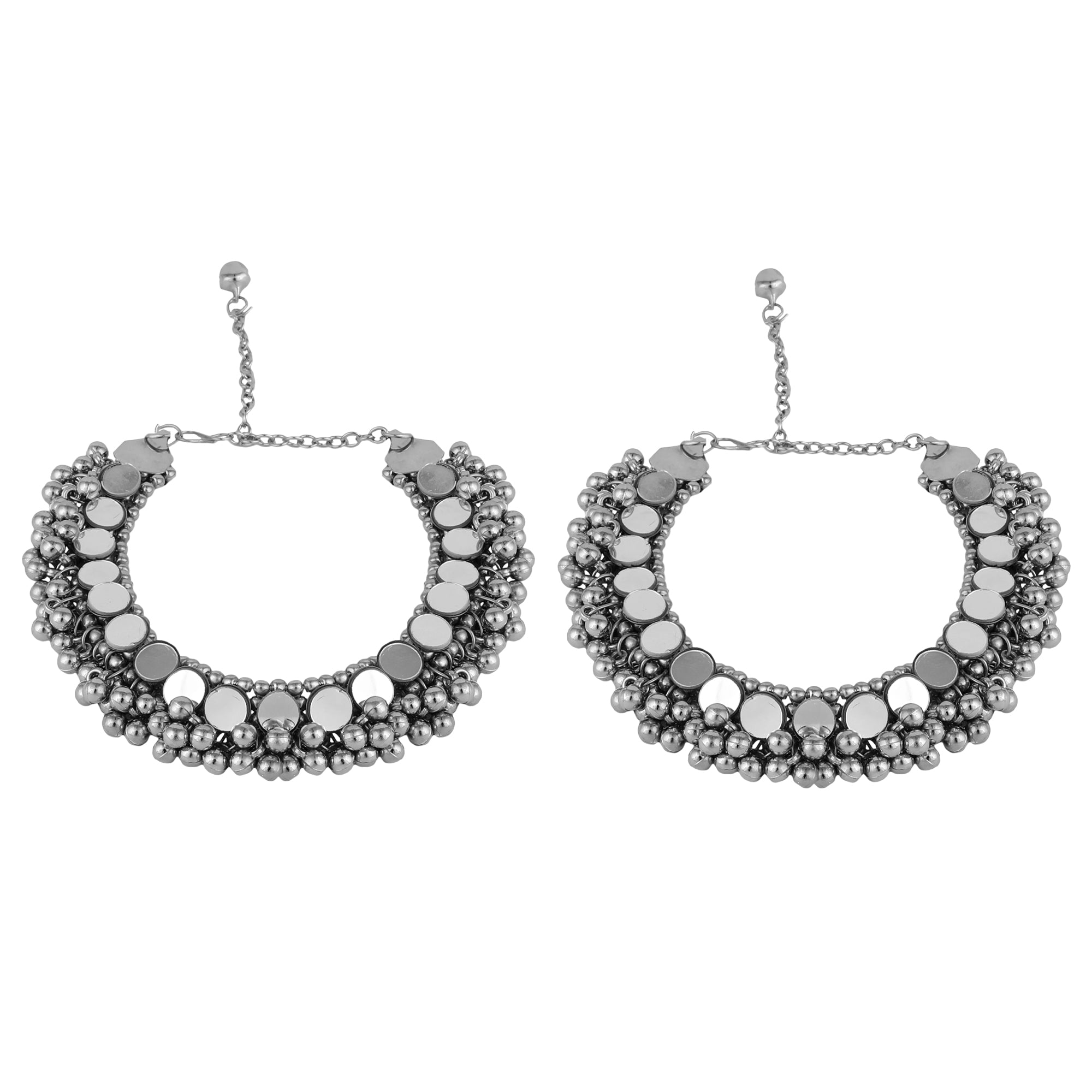 Women's Ethnic Silver Plated Mirror and Ghungru Studded Statement - MODE MANIA