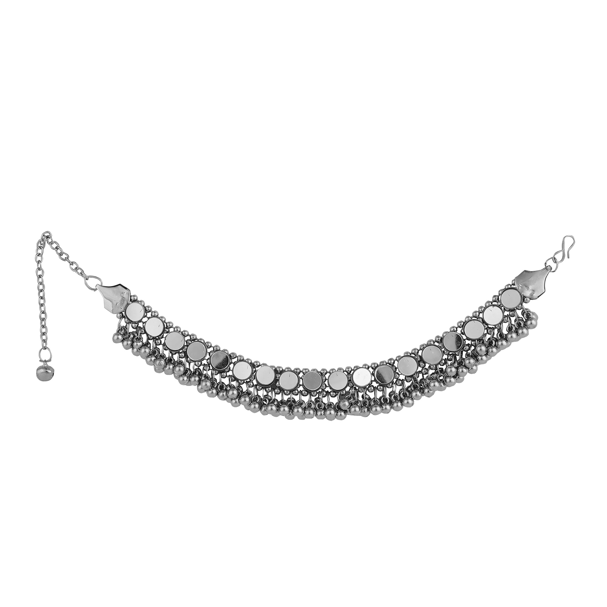 Women's Ethnic Silver Plated Mirror and Ghungru Studded Statement - MODE MANIA