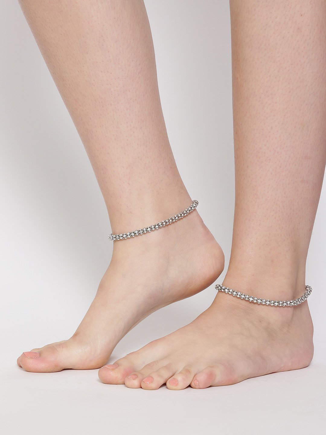 Women's Silver-Toned Stone-Studded Anklets For Women And Girls - Priyaasi