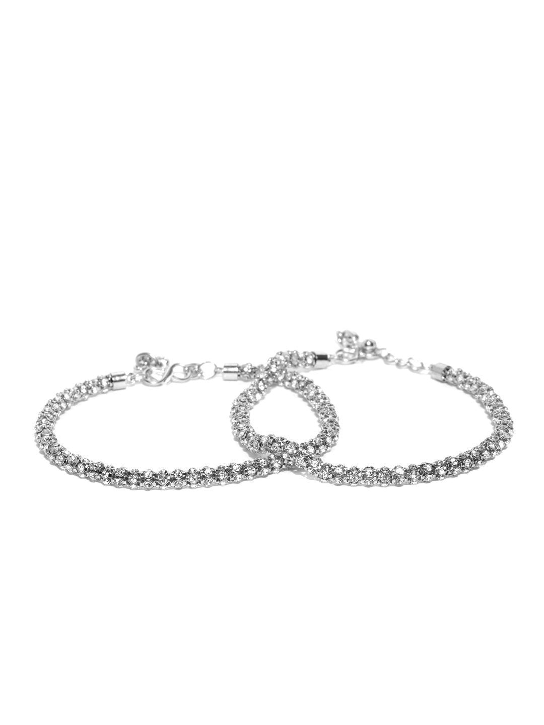 Women's Silver-Toned Stone-Studded Anklets For Women And Girls - Priyaasi