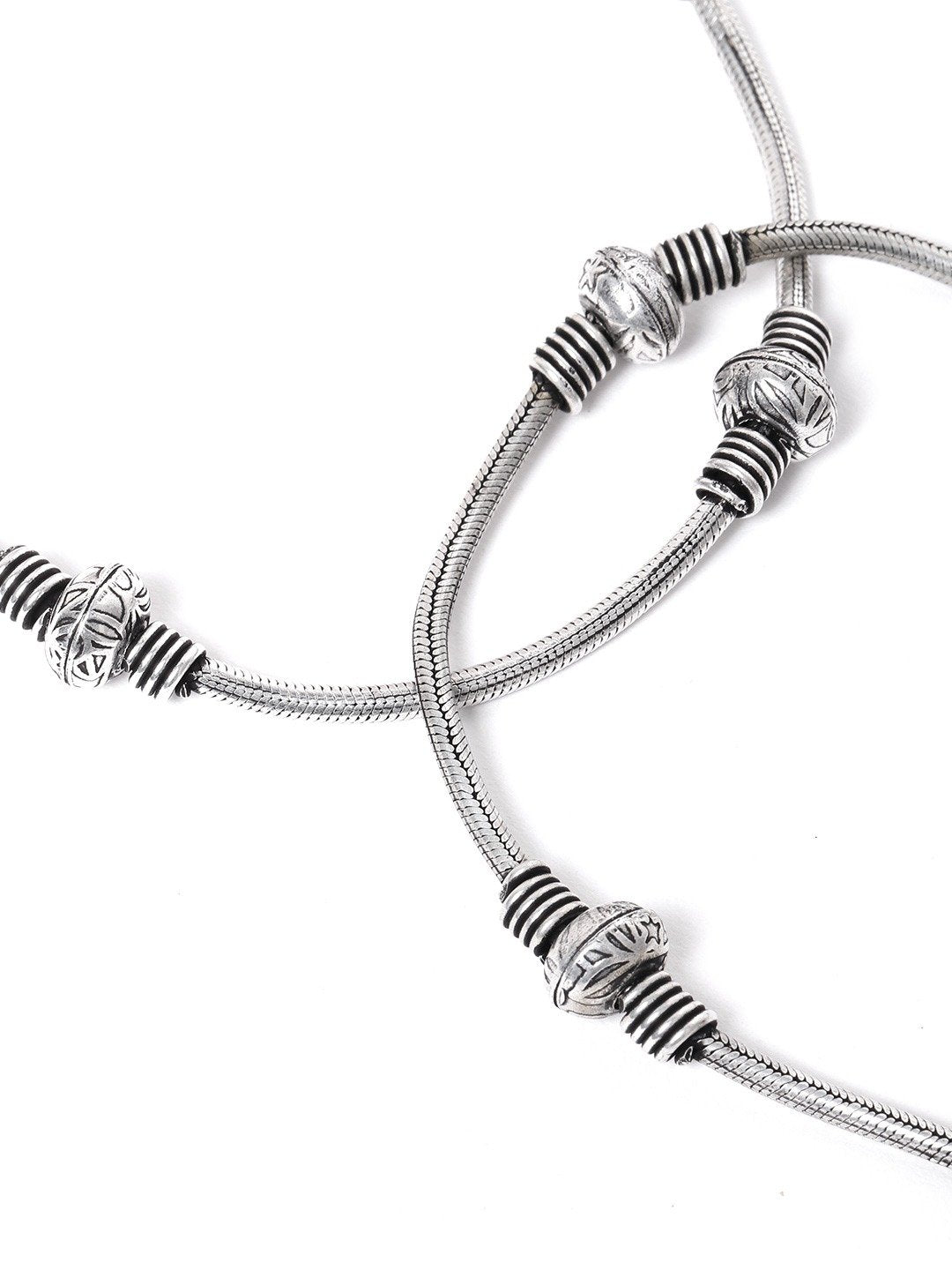 Women's Pair of 2 Oxidized Silver-Plated Anklets - Priyaasi