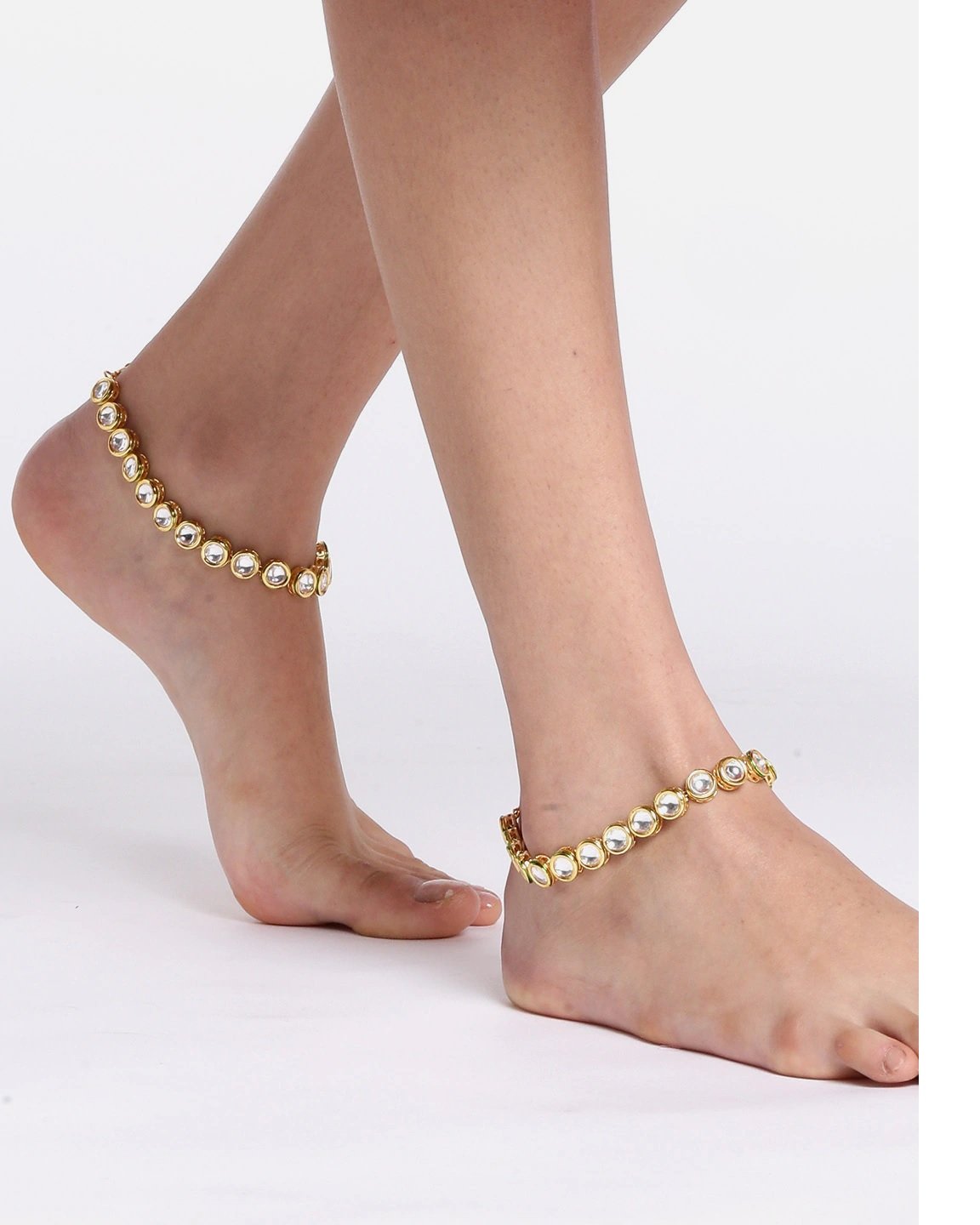 Women's Set of 2 Gold-Plated Kundan Studded Anklets - Priyaasi
