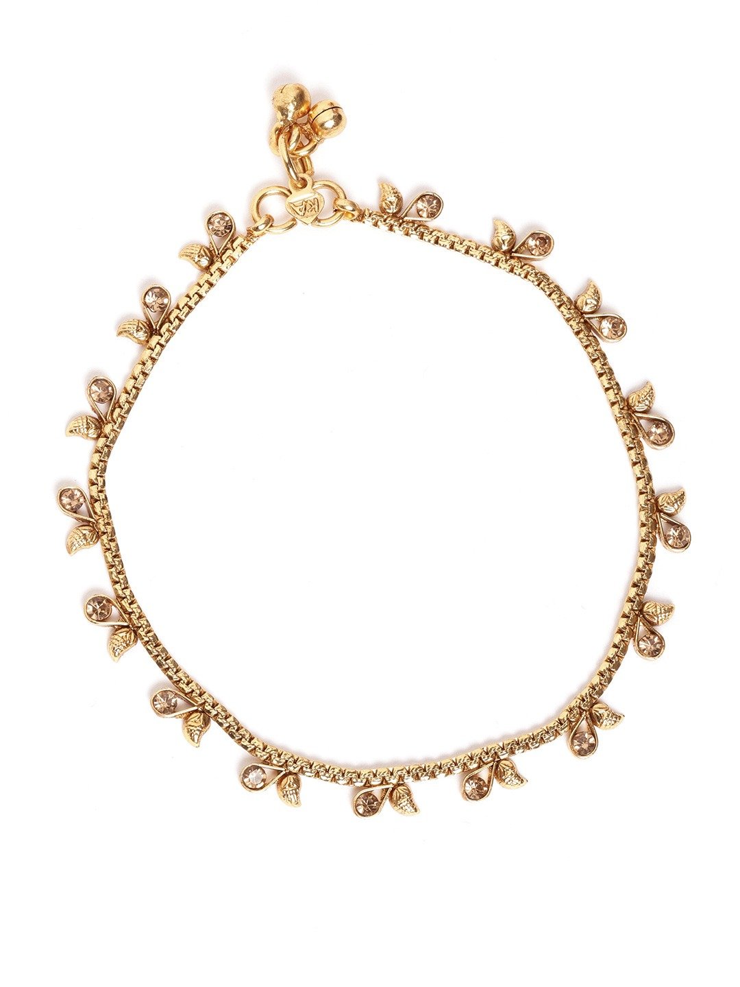 Women's Set of 2 Gold Plated Stone Studded Anklets - Priyaasi