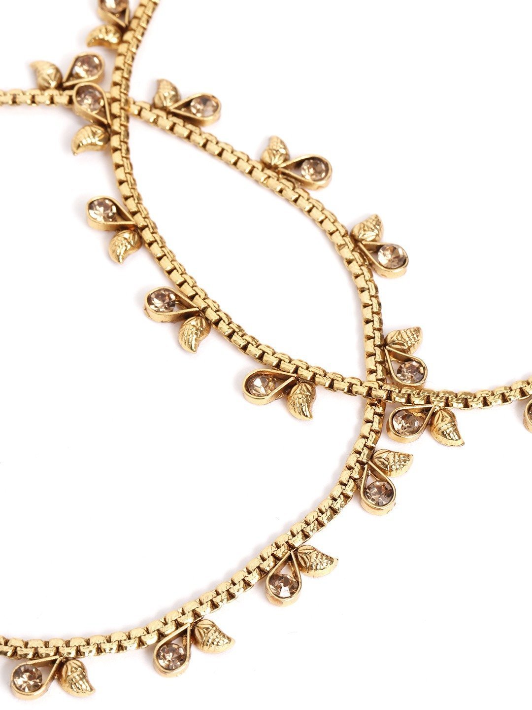 Women's Set of 2 Gold Plated Stone Studded Anklets - Priyaasi