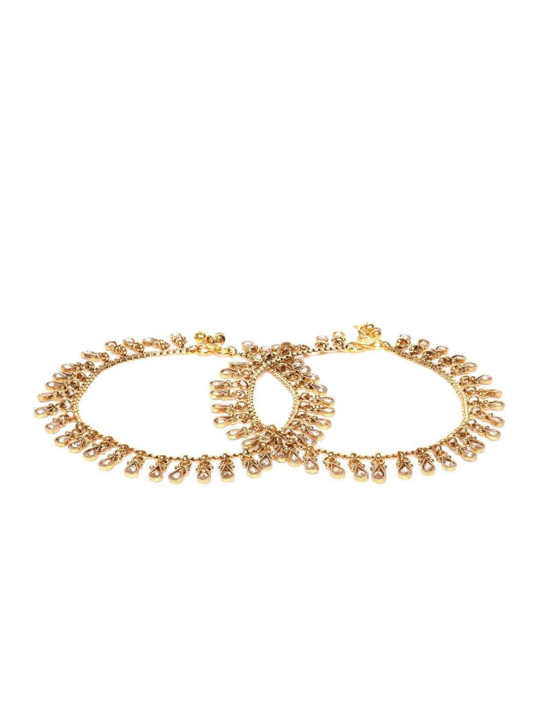 Women's Set of 2Gold Plated Kundan Studded Heavy Anklets - Priyaasi