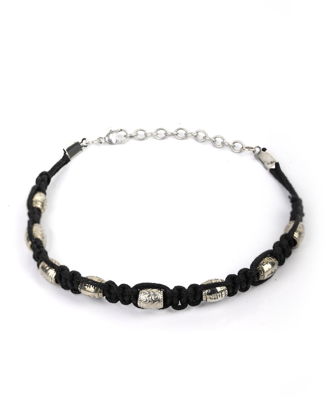 Women's  Black Thread Beads Silver Plated Traditional Anklets - Priyaasi