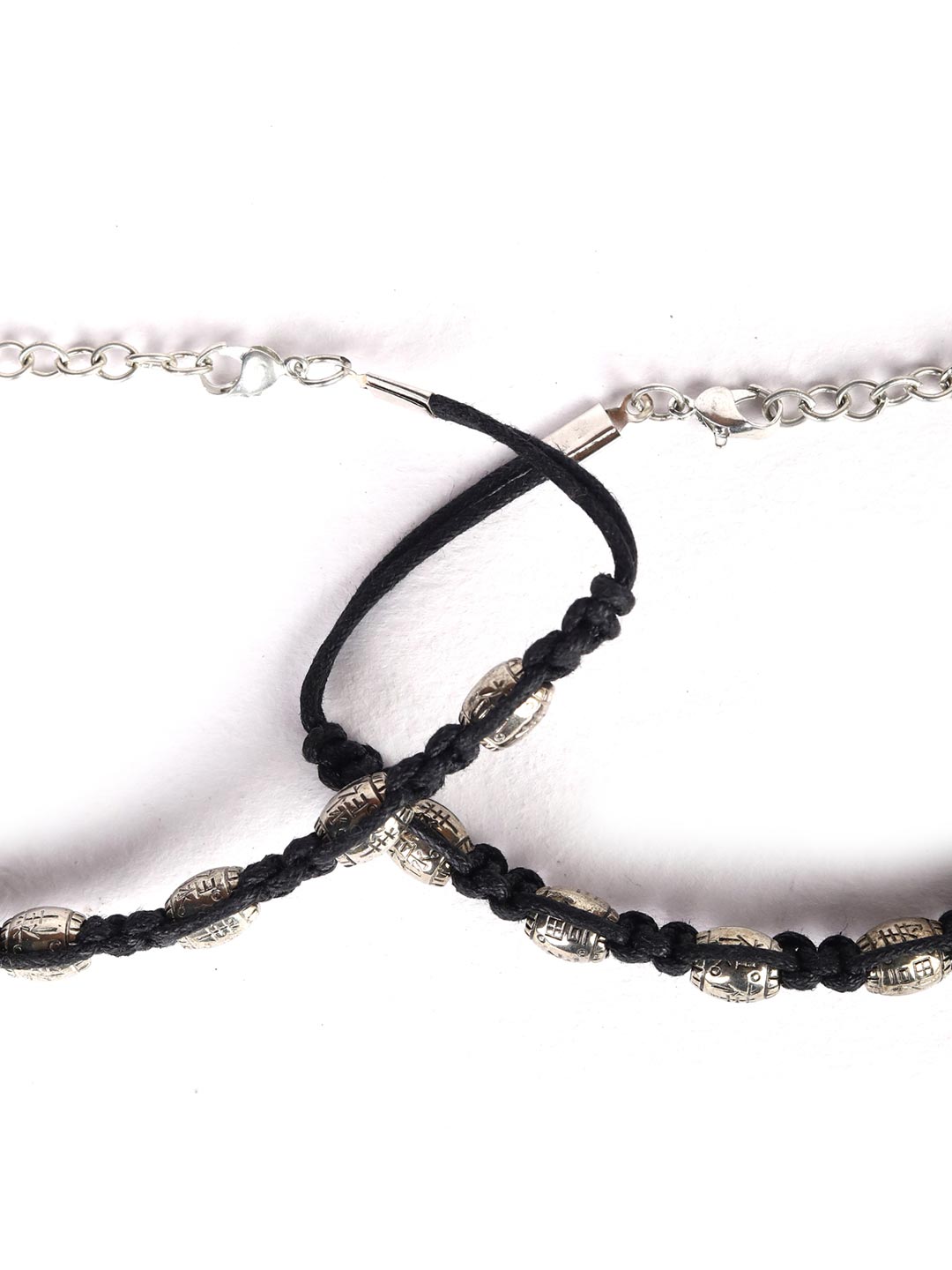 Women's  Black Thread Beads Silver Plated Traditional Anklets - Priyaasi