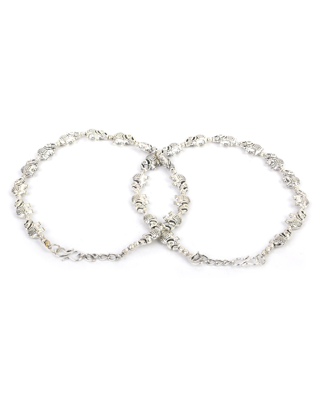 Women's  Silver Plated Elephant Traditional Anklets - Priyaasi