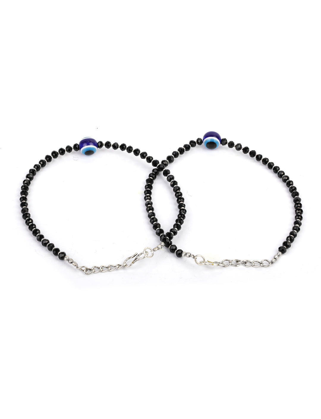 Women's  Black Beads Silver Plated Traditional Anklets - Priyaasi